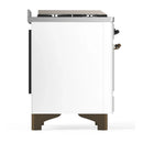 ILVE Majestic III 36-inch Dual Fuel Range with 6 Natural Gas Burner, Griddle and Triple Glass Door Electric Oven in White with Burnished Trim (UM36FNR3WHB)