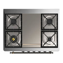 ILVE Majestic III 36-inch Dual Fuel Range with 6 Natural Gas Burner, Griddle and Triple Glass Door Electric Oven in White with Burnished Trim (UM36FNR3WHB)