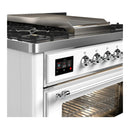 ILVE Majestic III 36-inch Dual Fuel Range with 6 Natural Gas Burner, Griddle and Triple Glass Door Electric Oven in White with Chrome Trim (UM36FNR3WHC)