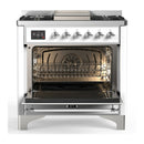 ILVE Majestic III 36-inch Dual Fuel Range with 6 Natural Gas Burner, Griddle and Triple Glass Door Electric Oven in White with Chrome Trim (UM36FNR3WHC)