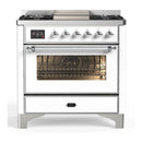 ILVE Majestic III 36-inch Dual Fuel Range with 5 Liquid Propane Burner, Griddle and Triple Glass Door Electric Oven in White with Chrome Trim (UM36FNR3WHCLP)