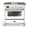 ILVE Majestic III 36-inch Dual Fuel Range with 6 Natural Gas Burner, Griddle and Triple Glass Door Electric Oven in White with Chrome Trim (UM36FNR3WHC)