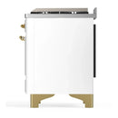 ILVE Majestic III 36-inch Dual Fuel Range with 6 Natural Gas Burner, Griddle and Triple Glass Door Electric Oven in White with Brass Trim (UM36FNR3WHG)