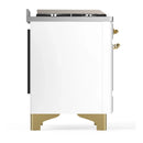 ILVE Majestic III 36-inch Dual Fuel Range with 6 Natural Gas Burner, Griddle and Triple Glass Door Electric Oven in White with Brass Trim (UM36FNR3WHG)