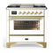ILVE Majestic III 36-inch Dual Fuel Range with 6 Natural Gas Burner, Griddle and Triple Glass Door Electric Oven in White with Brass Trim (UM36FNR3WHG)