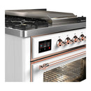ILVE Majestic III 36-inch Dual Fuel Range with 5 Liquid Propane Burner, Griddle and Triple Glass Door Electric Oven in White with Copper Trim (UM36FNR3WHPLP)