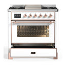 ILVE Majestic III 36-inch Dual Fuel Range with 6 Natural Gas Burner, Griddle and Triple Glass Door Electric Oven in White with Copper Trim (UM36FNR3WHP)