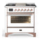 ILVE Majestic III 36-inch Dual Fuel Range with 5 Liquid Propane Burner, Griddle and Triple Glass Door Electric Oven in White with Copper Trim (UM36FNR3WHPLP)