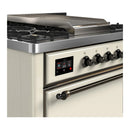 ILVE Majestic III 36-inch Dual Fuel Range with 6 Natural Gas Burner, Griddle and Solid Door Electric Oven in Antique White with Burnished Trim (UM36FQNR3AWB)