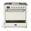ILVE Majestic III 36-inch Dual Fuel Range with 5 Liquid Propane Burner, Griddle and Solid Door Electric Oven in Antique White with Chrome Trim (UM36FQNR3AWCLP)