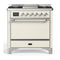 ILVE Majestic III 36-inch Dual Fuel Range with 6 Natural Gas Burner, Griddle and Solid Door Electric Oven in Antique White with Chrome Trim (UM36FQNR3AWC)