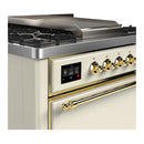 ILVE Majestic III 36-inch Dual Fuel Range with 5 Liquid Propane Burner, Griddle and Solid Door Electric Oven in Antique White with Brass Trim (UM36FQNR3AWGLP)