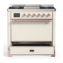 ILVE Majestic III 36-inch Dual Fuel Range with 5 Liquid Propane Burner, Griddle and Solid Door Electric Oven in Antique White with Copper Trim (UM36FQNR3AWPLP)