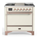ILVE Majestic III 36-inch Dual Fuel Range with 5 Liquid Propane Burner, Griddle and Solid Door Electric Oven in Antique White with Copper Trim (UM36FQNR3AWPLP)