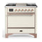 ILVE Majestic III 36-inch Dual Fuel Range with 5 Liquid Propane Burner, Griddle and Solid Door Electric Oven in Antique White with Copper Trim (UM36FQNR3AWPLP)