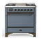 ILVE Majestic III 36-inch Dual Fuel Range with 6 Natural Gas Burner, Griddle and Solid Door Electric Oven in Blue Grey with Burnished Trim (UM36FQNR3BGB)