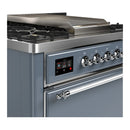 ILVE Majestic III 36-inch Dual Fuel Range with 5 Liquid Propane Burner, Griddle and Solid Door Electric Oven in Blue Grey with Chrome Trim (UM36FQNR3BGCLP)
