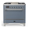 ILVE Majestic III 36-inch Dual Fuel Range with 6 Natural Gas Burner, Griddle and Solid Door Electric Oven in Blue Grey with Chrome Trim (UM36FQNR3BGC)