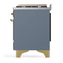 ILVE Majestic III 36-inch Dual Fuel Range with 6 Natural Gas Burner, Griddle and Solid Door Electric Oven in Blue Grey with Brass Trim (UM36FQNR3BGG)