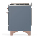 ILVE Majestic III 36-inch Dual Fuel Range with 6 Natural Gas Burner, Griddle and Solid Door Electric Oven in Blue Grey with Copper Trim (UM36FQNR3BGP)