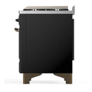 ILVE Majestic III 36-inch Dual Fuel Range with 6 Natural Gas Burner, Griddle and Solid Door Electric Oven in Glossy Black with Burnished Trim (UM36FQNR3BKB)