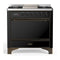 ILVE Majestic III 36-inch Dual Fuel Range with 6 Natural Gas Burner, Griddle and Solid Door Electric Oven in Glossy Black with Burnished Trim (UM36FQNR3BKB)