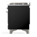 ILVE Majestic III 36-inch Dual Fuel Range with 6 Natural Gas Burner, Griddle and Solid Door Electric Oven in Glossy Black with Chrome Trim (UM36FQNR3BKC)