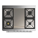 ILVE Majestic III 36-inch Dual Fuel Range with 6 Natural Gas Burner, Griddle and Solid Door Electric Oven in Glossy Black with Chrome Trim (UM36FQNR3BKC)