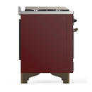 ILVE Majestic III 36-inch Dual Fuel Range with 6 Natural Gas Burner, Griddle and Solid Door Electric Oven in Burgundy with Burnished Trim (UM36FQNR3BUB)