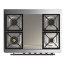 ILVE Majestic III 36-inch Dual Fuel Range with 6 Natural Gas Burner, Griddle and Solid Door Electric Oven in Burgundy with Burnished Trim (UM36FQNR3BUB)