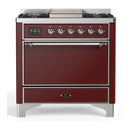ILVE Majestic III 36-inch Dual Fuel Range with 6 Natural Gas Burner, Griddle and Solid Door Electric Oven in Burgundy with Chrome Trim (UM36FQNR3BUC)