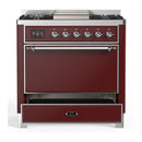 ILVE Majestic III 36-inch Dual Fuel Range with 6 Natural Gas Burner, Griddle and Solid Door Electric Oven in Burgundy with Chrome Trim (UM36FQNR3BUC)