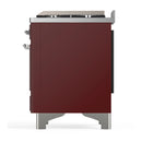 ILVE Majestic III 36-inch Dual Fuel Range with 6 Natural Gas Burner, Griddle and Solid Door Electric Oven in Burgundy with Chrome Trim (UM36FQNR3BUC)