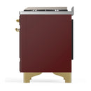 ILVE Majestic III 36-inch Dual Fuel Range with 5 Liquid Propane Burner, Griddle and Solid Door Electric Oven in Burgundy with Brass Trim (UM36FQNR3BUGLP)
