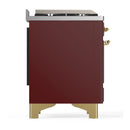ILVE Majestic III 36-inch Dual Fuel Range with 6 Natural Gas Burner, Griddle and Solid Door Electric Oven in Burgundy with Brass Trim (UM36FQNR3BUG)