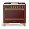ILVE Majestic III 36-inch Dual Fuel Range with 5 Liquid Propane Burner, Griddle and Solid Door Electric Oven in Burgundy with Brass Trim (UM36FQNR3BUGLP)