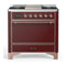 ILVE Majestic III 36-inch Dual Fuel Range with 6 Natural Gas Burner, Griddle and Solid Door Electric Oven in Burgundy with Copper Trim (UM36FQNR3BUP)