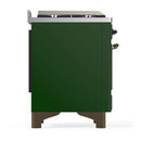 ILVE Majestic III 36-inch Dual Fuel Range with 5 Liquid Propane Burner, Griddle and Solid Door Electric Oven in Emerald Green with Burnished Trim (UM36FQNR3EGBLP)