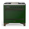 ILVE Majestic III 36-inch Dual Fuel Range with 6 Natural Gas Burner, Griddle and Solid Door Electric Oven in Emerald Green with Burnished Trim (UM36FQNR3EGB)