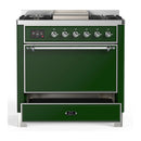 ILVE Majestic III 36-inch Dual Fuel Range with 5 Liquid Propane Burner, Griddle and Solid Door Electric Oven in Emerald Green with Chrome Trim (UM36FQNR3EGCLP)