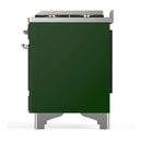 ILVE Majestic III 36-inch Dual Fuel Range with 6 Natural Gas Burner, Griddle and Solid Door Electric Oven in Emerald Green with Chrome Trim (UM36FQNR3EGC)
