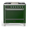 ILVE Majestic III 36-inch Dual Fuel Range with 6 Natural Gas Burner, Griddle and Solid Door Electric Oven in Emerald Green with Chrome Trim (UM36FQNR3EGC)