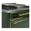 ILVE Majestic III 36-inch Dual Fuel Range with 6 Natural Gas Burner, Griddle and Solid Door Electric Oven in Emerald Green with Brass Trim (UM36FQNR3EGG)