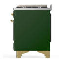 ILVE Majestic III 36-inch Dual Fuel Range with 6 Natural Gas Burner, Griddle and Solid Door Electric Oven in Emerald Green with Brass Trim (UM36FQNR3EGG)