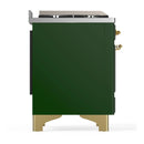 ILVE Majestic III 36-inch Dual Fuel Range with 6 Natural Gas Burner, Griddle and Solid Door Electric Oven in Emerald Green with Brass Trim (UM36FQNR3EGG)