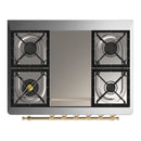 ILVE Majestic III 36-inch Dual Fuel Range with 6 Natural Gas Burner, Griddle and Solid Door Electric Oven in Emerald Green with Brass Trim (UM36FQNR3EGG)