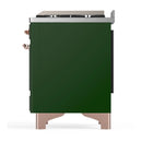 ILVE Majestic III 36-inch Dual Fuel Range with 5 Liquid Propane Burner, Griddle and Solid Door Electric Oven in Emerald Green with Copper Trim (UM36FQNR3EGPLP)
