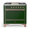 ILVE Majestic III 36-inch Dual Fuel Range with 6 Natural Gas Burner, Griddle and Solid Door Electric Oven in Emerald Green with Copper Trim (UM36FQNR3EGP)