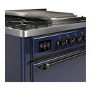ILVE Majestic III 36-inch Dual Fuel Range with 5 Liquid Propane Burner, Griddle and Solid Door Electric Oven in Midnight Blue with Burnished Trim (UM36FQNR3MBBLP)