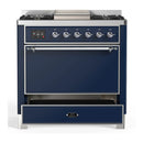 ILVE Majestic III 36-inch Dual Fuel Range with 5 Liquid Propane Burner, Griddle and Solid Door Electric Oven in Midnight Blue with Chrome Trim (UM36FQNR3MBCLP)
